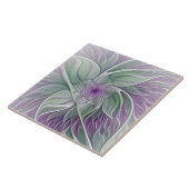 Carreau Rêve de fleurs, Abstrait violet vert Fractal Art (Côté)