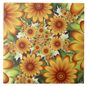 Carreau Rêve Floral, Art Fractal Moderne Abstrait Fleur