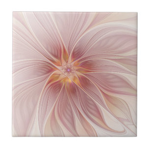 Carreau Rêve floral rose tendre, art fractal abstrait de f