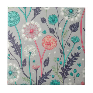 Carreau Rêve turquoise & Crimson Dandelion - Stylisé Flora