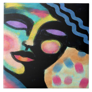 Carreau Rêver Portrait numérique Abstrait d'une femme