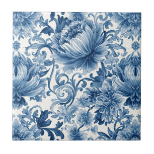 Carreau Rêves Bleus   Chinoiserie Aquarelle Florale Blanch