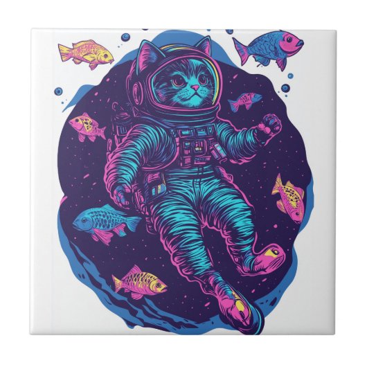 Carreau Rêves de chat de l'espace � Kitty Galaxy Vaporwave (Devant)