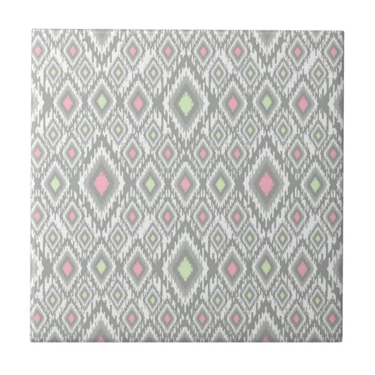 Carreau Rhombus gris, vert, rose sur un blanc (Devant)
