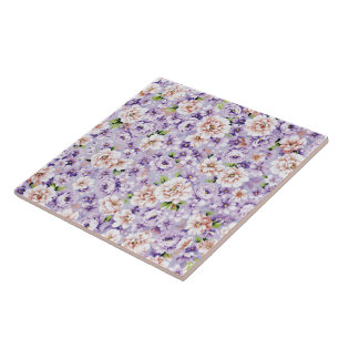 Carreau Riche motif floral avec fleurs violettes et roses