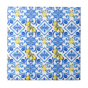 Carreau Rideau méditerranéen bleu citron chic