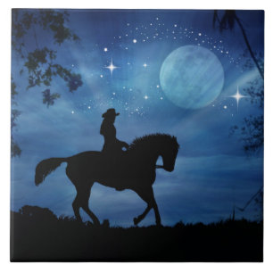 Carreau Rider et Horse Pleine lune Amusants Horse Tile