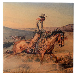 Carreau « Riding Herd » Art occidental d'Edward Borein