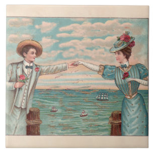 Carreau Robe de mariage victorien plage amour océan couple