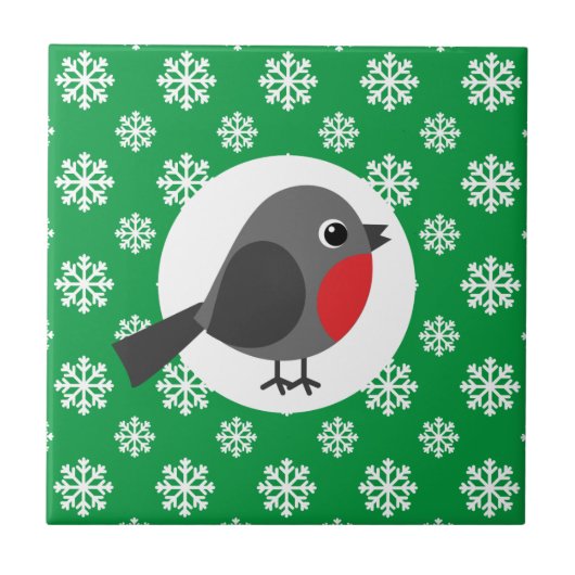 Carreau Robin de dessin mignon avec les flocons de neige (Devant)