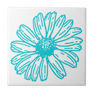 Carreau Robin Egg Blue Daisy Print, Hippie Flowers Motif
