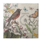 Carreau Robin Elegant Bird Butterfly French Art (Devant)