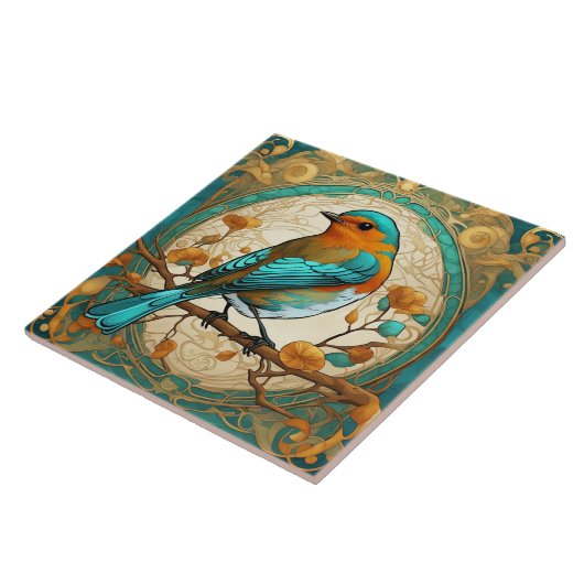Carreau Robin Red Breast Bird Art Nouveau Art Déco Mint (Côté)