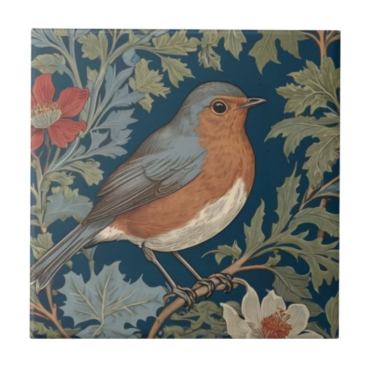 Carreau Robin Red Breast Bird William Morris style Droite (Devant)