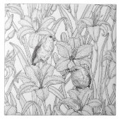 Carreau Robins et fleurs de lys, noir et blanc (Devant)