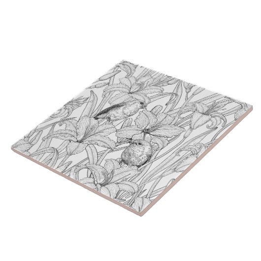 Carreau Robins et fleurs de lys, noir et blanc (Côté)