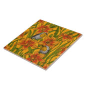 Carreau Robins et fleurs de lys, orange et vert (Côté)
