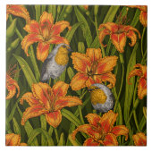 Carreau Robins et fleurs de lys, orange et vert foncé (Devant)