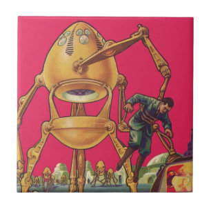 Carreau Robot Alien de Science-Fiction Vintage Capturant u