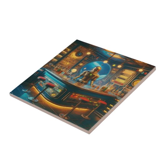 Carreau Robot Bartender in Interstellar Space Age Dive Bar (Côté)