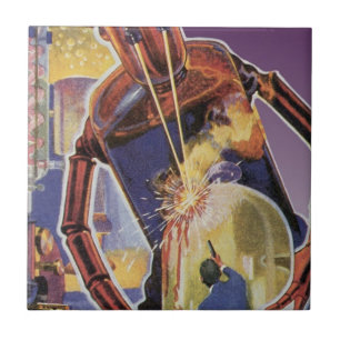 Carreau Robot de science-fiction vintage avec des yeux à f