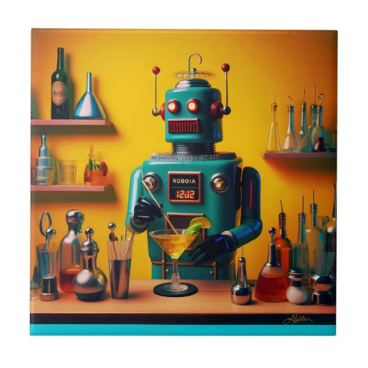 Carreau Robot futuriste rétro ROBIA 12J2 Mixologue (Devant)
