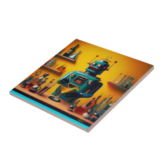 Carreau Robot futuriste rétro ROBIA 12J2 Mixologue (Côté)