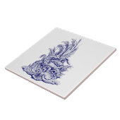 Carreau Rococo Baroque Bleu & Blanc Fontaine de poisson Ro (Côté)