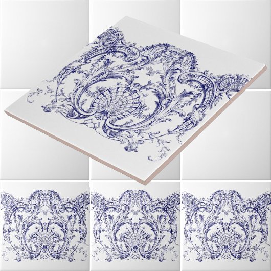 Carreau Rococo Cartouche Frieze Baroque Bleu & Blanc