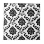 Carreau Rococo Damask Pattern Black on White (Devant)