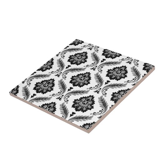 Carreau Rococo Damask Pattern Grey Black White (Côté)
