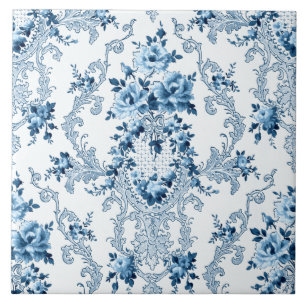 Carreau Rococo Floral à l'élégance bleue et blanche