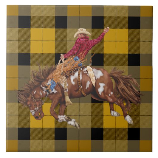 Carreau Rodeo Cowboy Bronco Busch Sur Plaid (Devant)