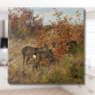 Carreau Roe Deer aux feuilles d'automne Faune Vintage