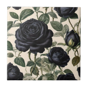Carreau **"Romance Sombre : Roses Provinciales Noires Vint
