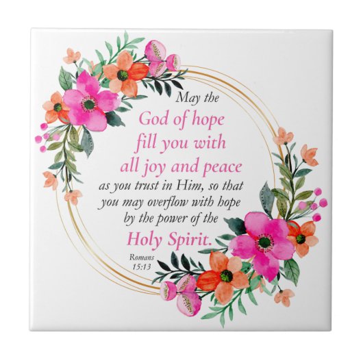 Carreau Romans 15:13 - God of Hope Bible Verse Floral (Devant)