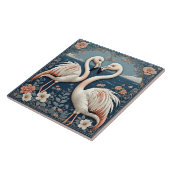 Carreau Romantic Flamingo Couple Art Deco Blue Pond Floral (Côté)