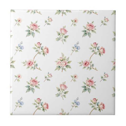 Carreau Romantic Watercolor Pink Roses Pattern (Devant)