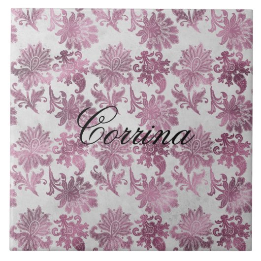 Carreau Romantique Bourgogne Rouge Argent Floral (Devant)