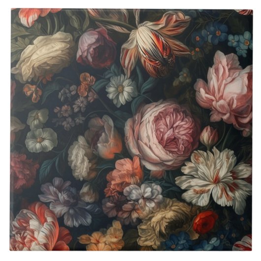 Carreau Romantique Elégante Baroque Fleurs Peinture à l'hu (Devant)