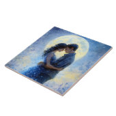Carreau Romantique Moonlit Couple Aquarelle Art Dreamy Blu (Côté)