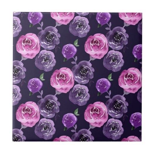 Carreau Romantique Purple & Rose Aquarelle Rose Floral (Devant)