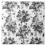 Carreau Romantique Vintage Rose-gris sur blanc<br><div class="desc">Elégante couture vintage  monochrome gris roses sur arrière - plan blanc.</div>
