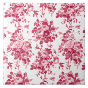 Carreau Romantique Vintage Rose-rose sur blanc
