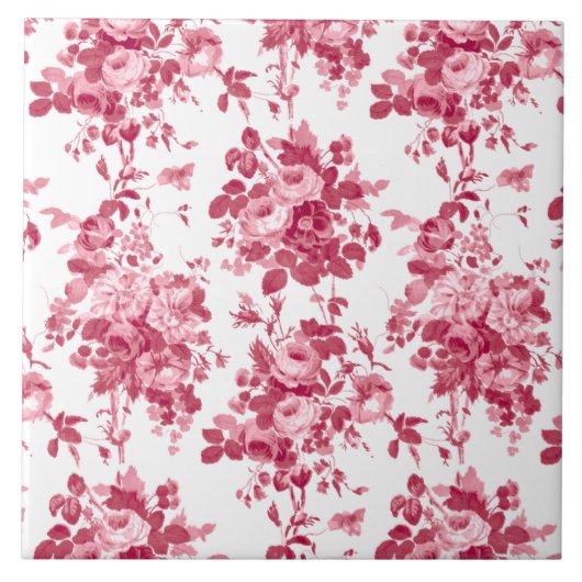 Carreau Romantique Vintage Rose-rose sur blanc (Devant)