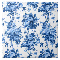 Romantique Vintage Roses-Bleu sur Blanc