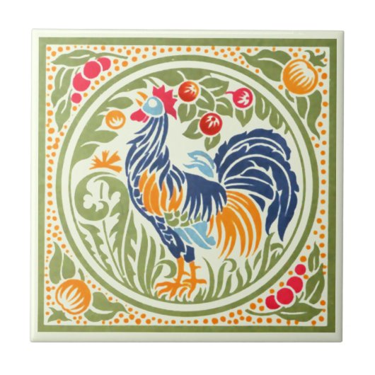 Carreau Rooster Et Fruit Art Nouveau vintage (Devant)