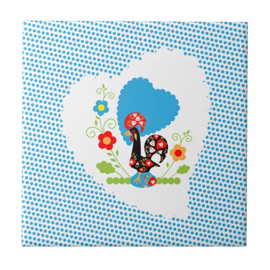 Carreau Rooster portugais avec pois bleus (Devant)
