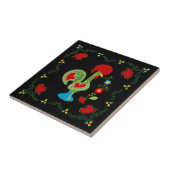 Carreau Rooster portugais de la chance en vert (Côté)