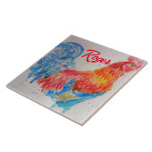 Carreau Rooster rouge aquarelle peinture art poulet (Côté)
